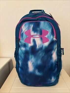 New Under Armour Blue Tie-Dye Backpack with Pink Logo Accents